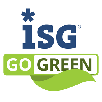 ISG Go Green environmental and sustainability logo with leaf